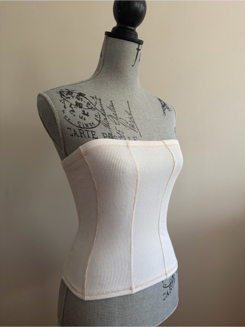 White Ribbed Corset Tube Top